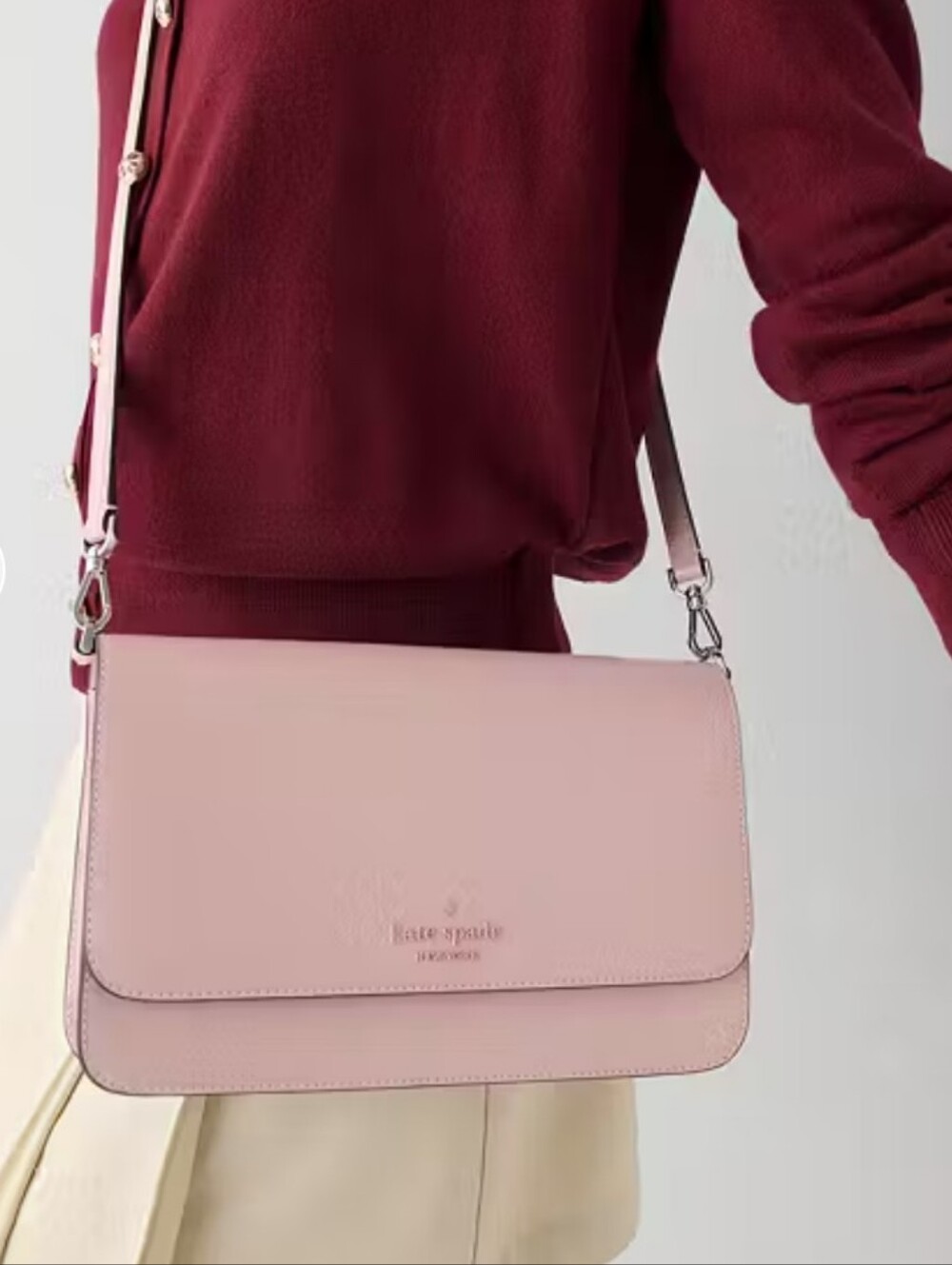 Kate Spade Blush Pink Leather Crossbody, Chain Clutch 9Lx6W, 22' Drop